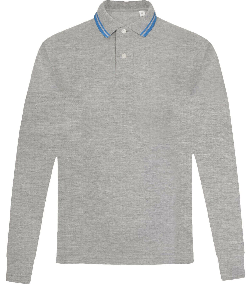 Mens Long Sleeve Polo Shirt Casual Top 2 Button Collared Pique Lightweight