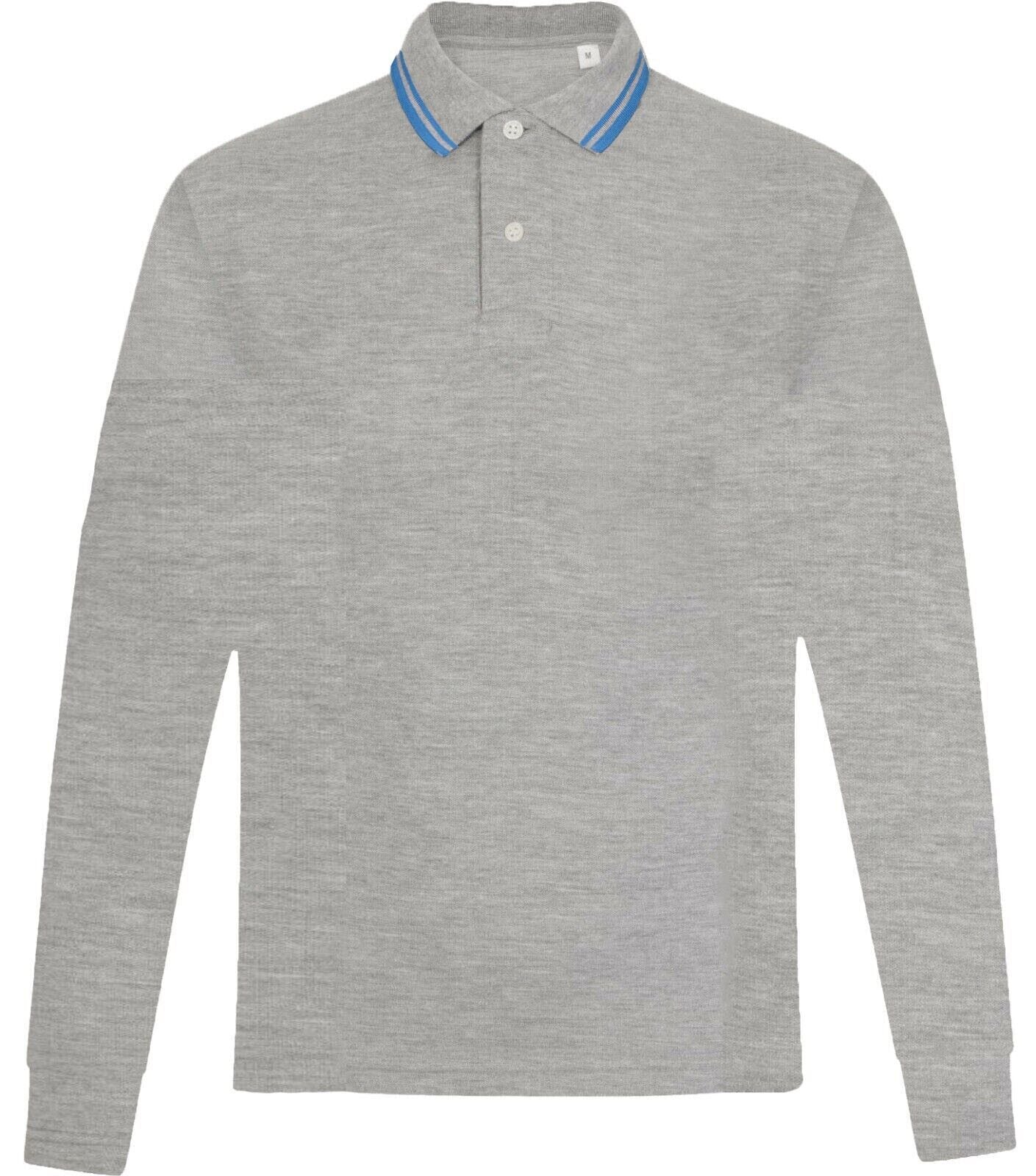 Mens Long Sleeve Polo Shirt Casual Top 2 Button Collared Pique Lightweight