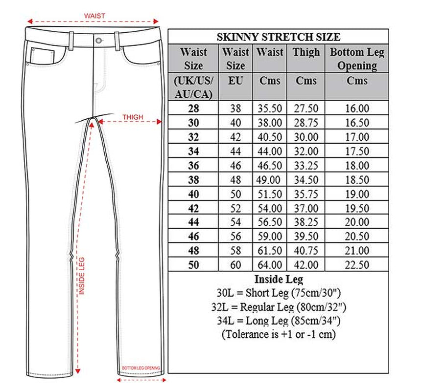 Kruze Mens Jeans Skinny Stretch Slim Fit Flex Denim Trouser Pants UK Waist Sizes