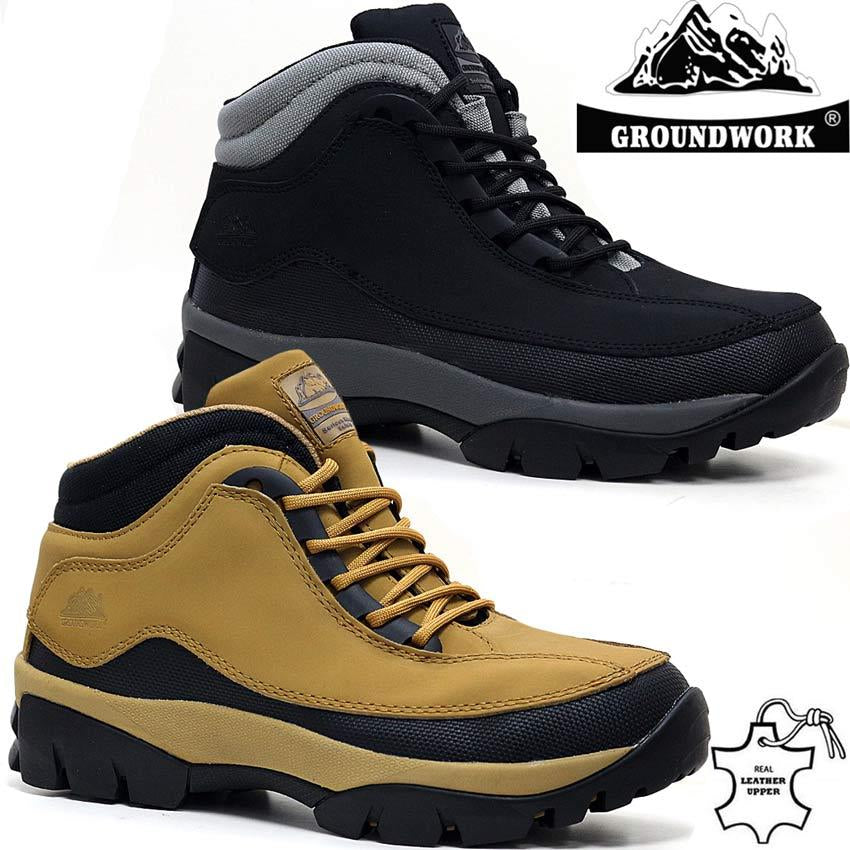 MENS GROUNDWORK LEATHER SAFETY WORK BOOTS STEEL TOE CAP SHOES TRAINER HIKER SIZE