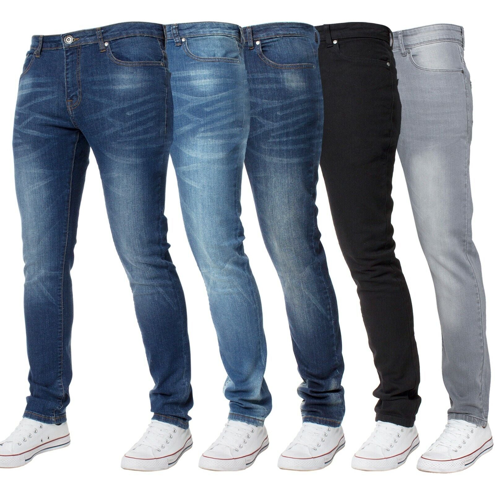 Kruze Mens Jeans Skinny Stretch Slim Fit Flex Denim Trouser Pants UK Waist Sizes