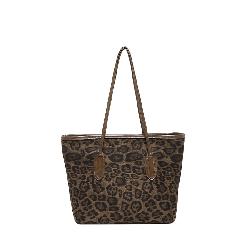 Women's Large-Capacity Fashion Shopping Tote – Leopard-Print PU Leather Shoulder & Hand Carry Bag