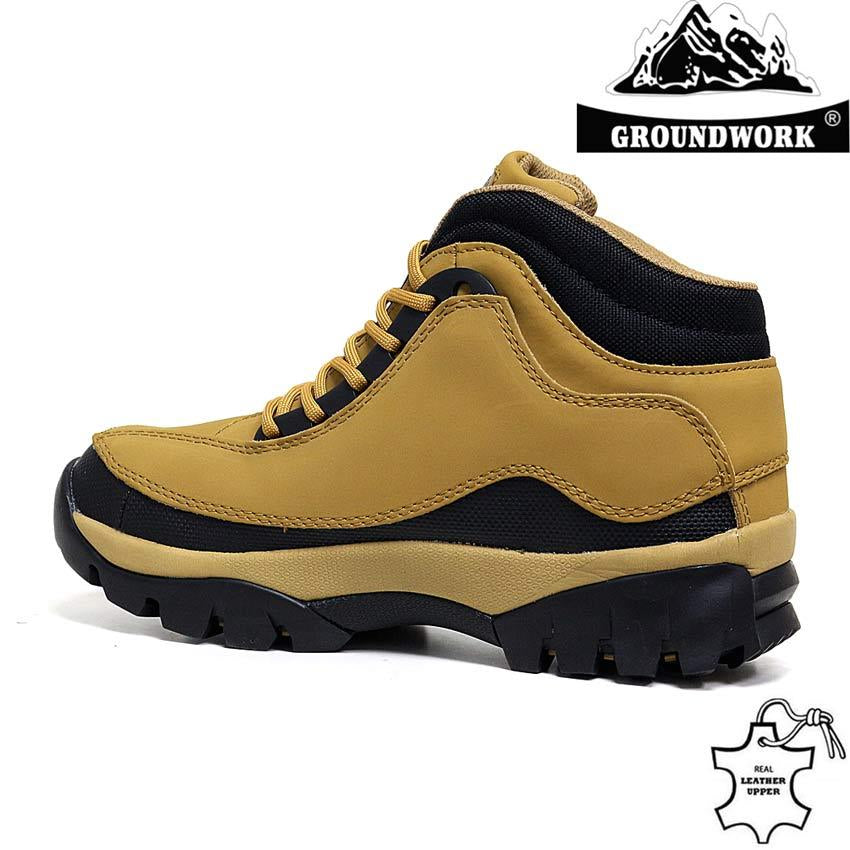 MENS GROUNDWORK LEATHER SAFETY WORK BOOTS STEEL TOE CAP SHOES TRAINER HIKER SIZE