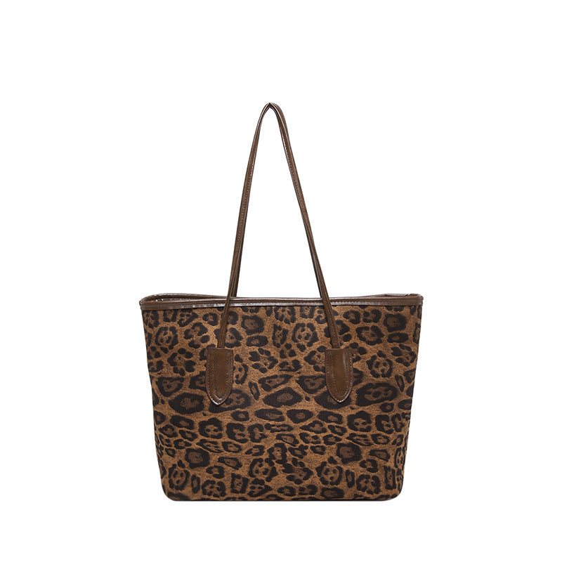 Women's Large-Capacity Fashion Shopping Tote – Leopard-Print PU Leather Shoulder & Hand Carry Bag