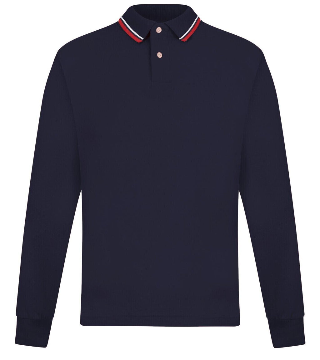 Mens Long Sleeve Polo Shirt Casual Top 2 Button Collared Pique Lightweight