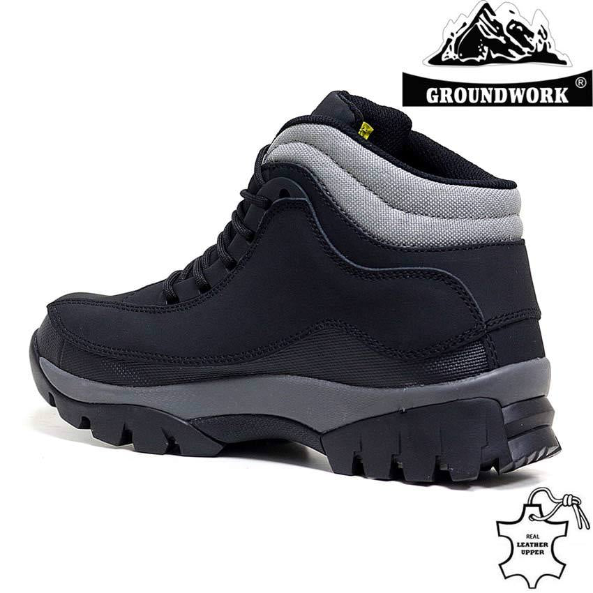 MENS GROUNDWORK LEATHER SAFETY WORK BOOTS STEEL TOE CAP SHOES TRAINER HIKER SIZE