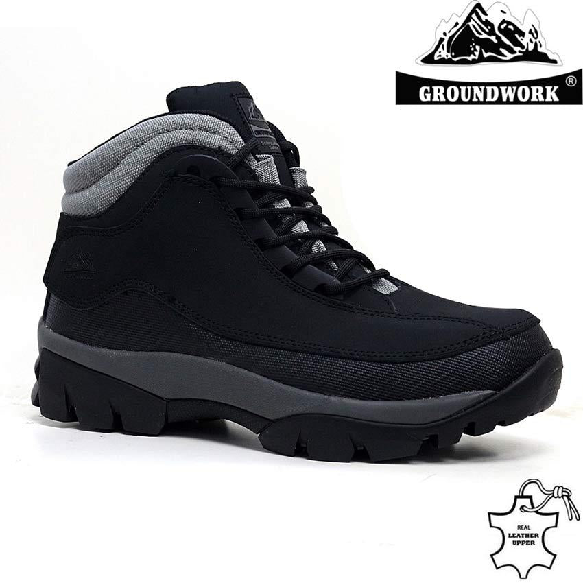 MENS GROUNDWORK LEATHER SAFETY WORK BOOTS STEEL TOE CAP SHOES TRAINER HIKER SIZE
