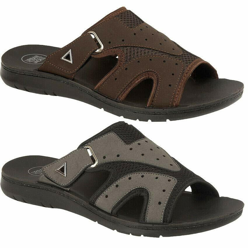 MENS SUMMER SANDALS NEW OPEN TOE CASUAL FAUX LEATHER MULE BEACH FLIP FLOPS SHOES