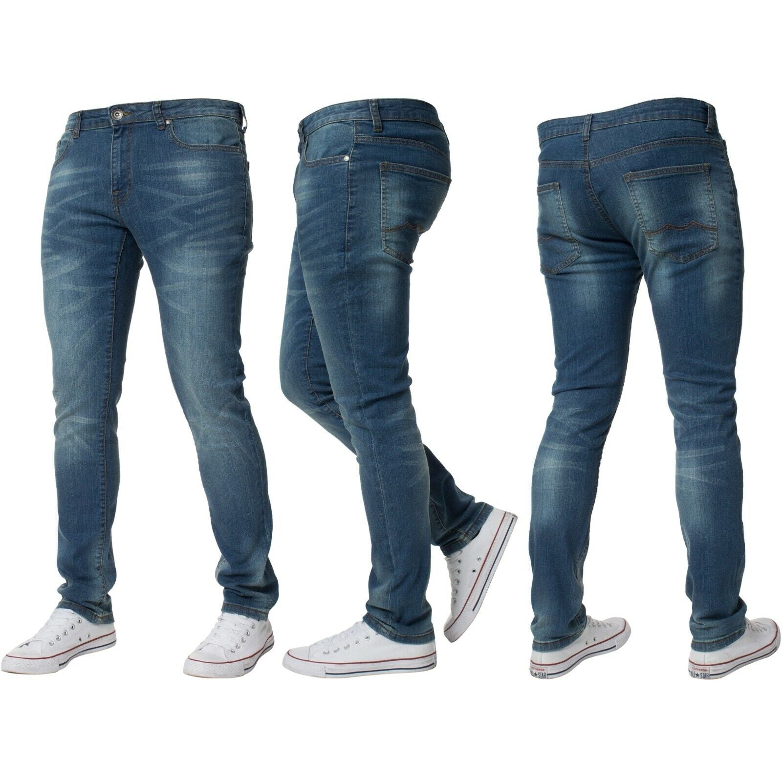 Kruze Mens Jeans Skinny Stretch Slim Fit Flex Denim Trouser Pants UK Waist Sizes