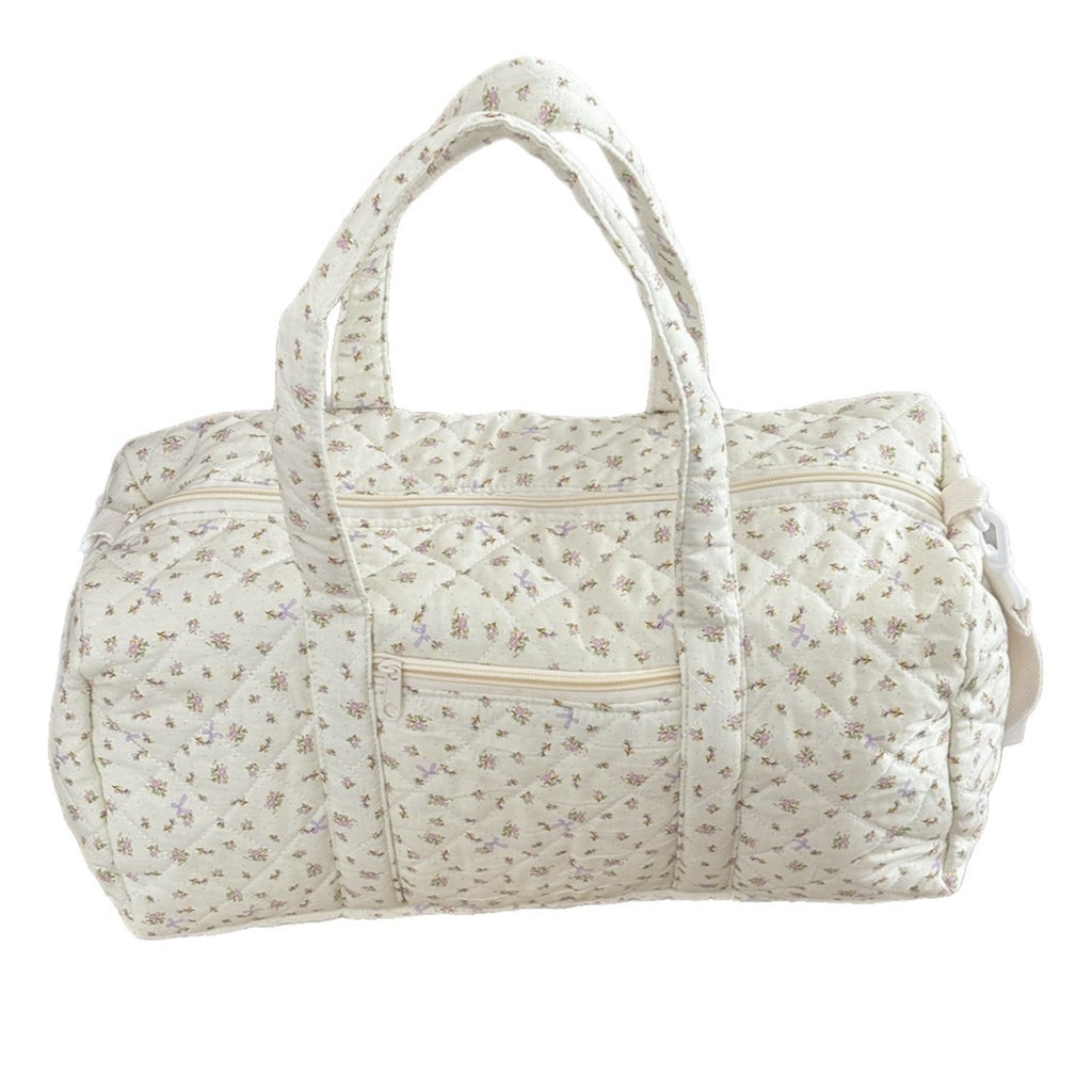 Travel Bag with Small Floral Quilted Design, Korean Style INS Large Capacity Lightweight Carry-On, Handheld and Crossbody Boston Bag