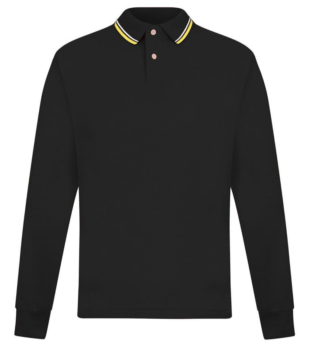 Mens Long Sleeve Polo Shirt Casual Top 2 Button Collared Pique Lightweight