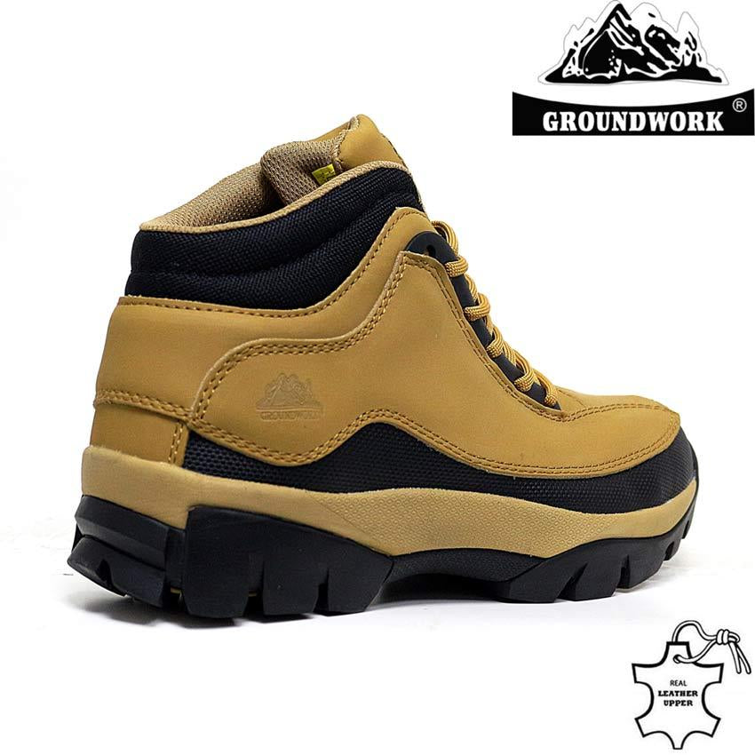 MENS GROUNDWORK LEATHER SAFETY WORK BOOTS STEEL TOE CAP SHOES TRAINER HIKER SIZE