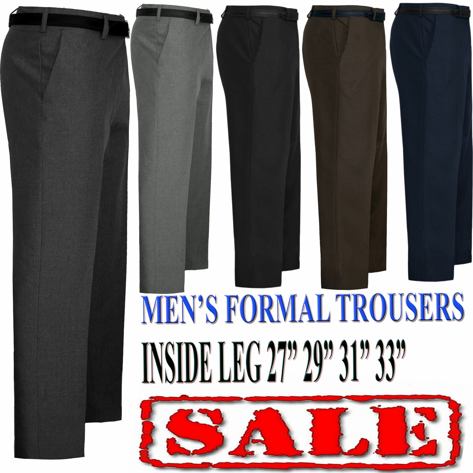 MEN TROUSERS OFFICE BUSINESS WORK FORMAL CASUAL SMART BIG plus BELT POCKET PANTS
