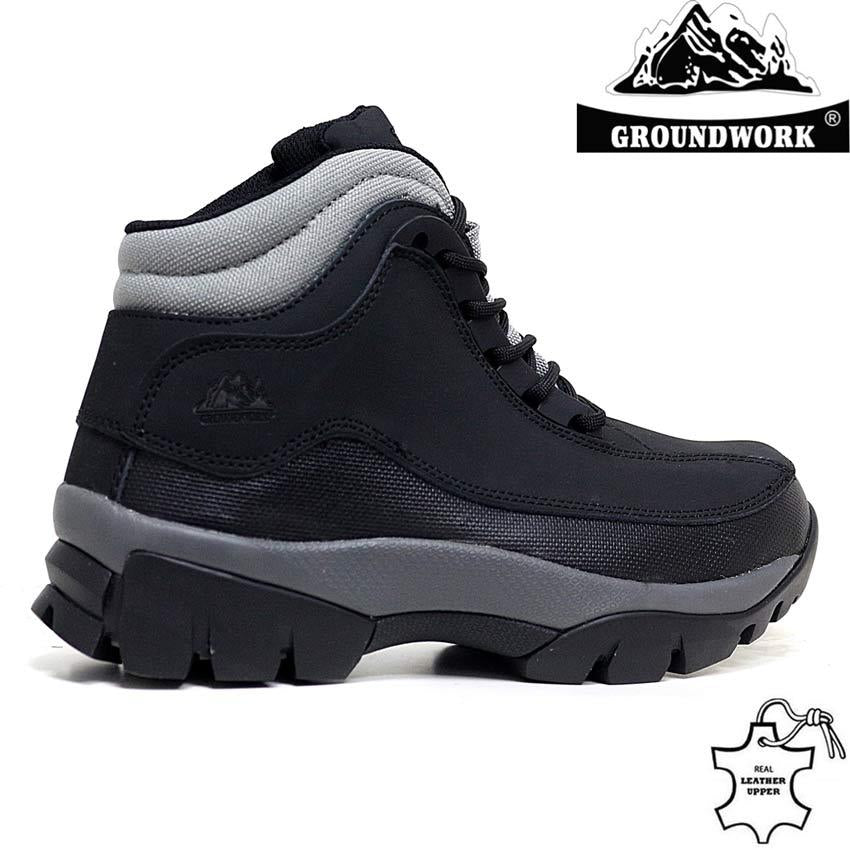 MENS GROUNDWORK LEATHER SAFETY WORK BOOTS STEEL TOE CAP SHOES TRAINER HIKER SIZE