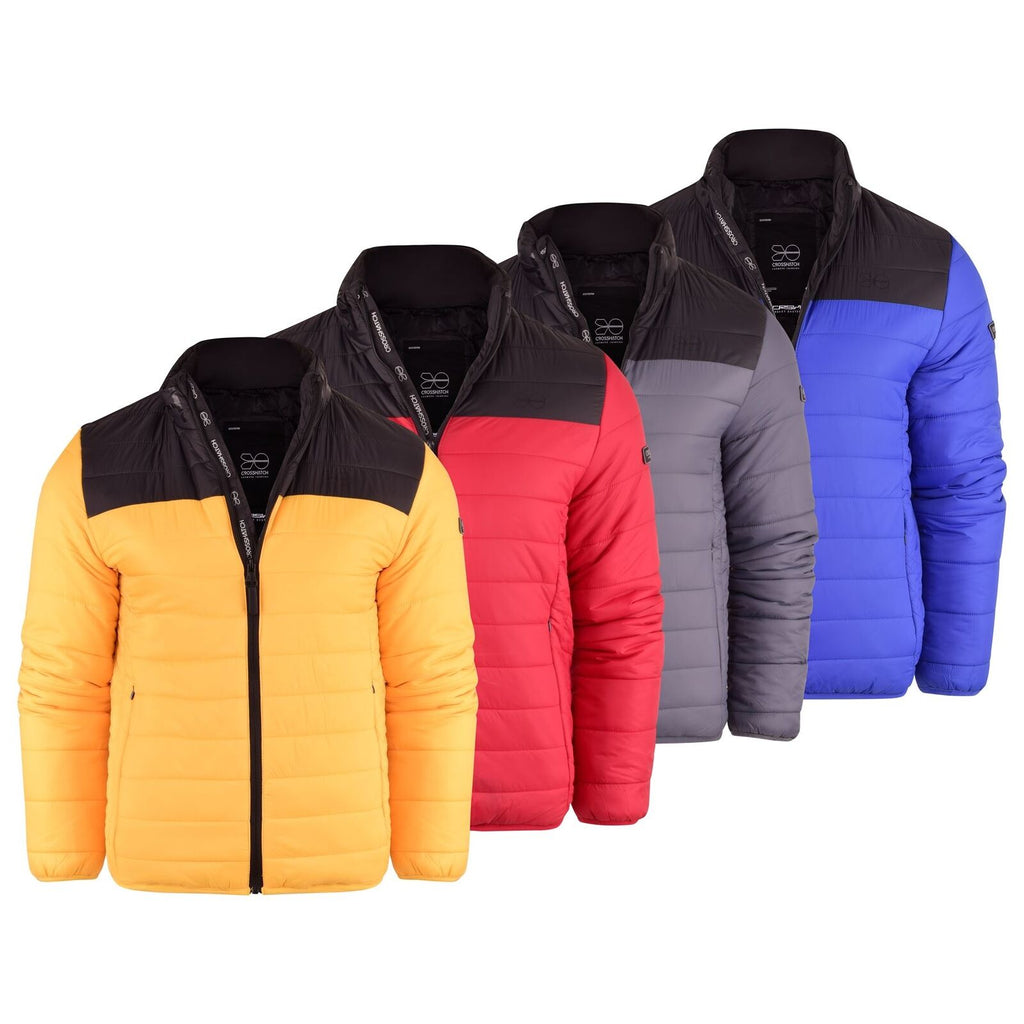 Crosshatch Mens Padded Jacket Staywarm Contrast Coat Lightweight Zip Pocket