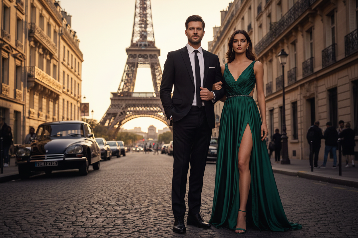 Fashion couple with Eiffel Tower