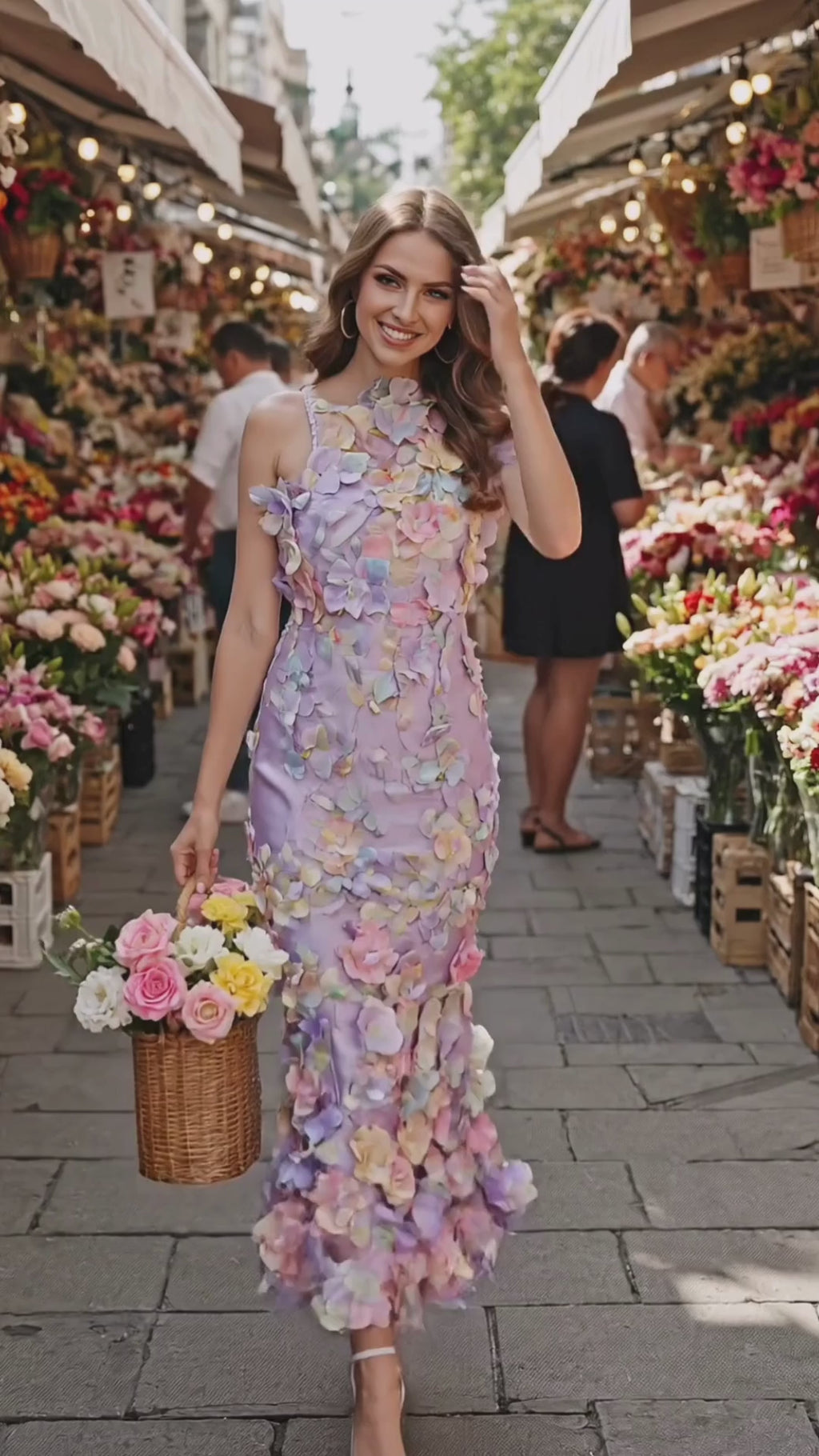 Floral Embroidered Mesh Overlay Maxi Dress