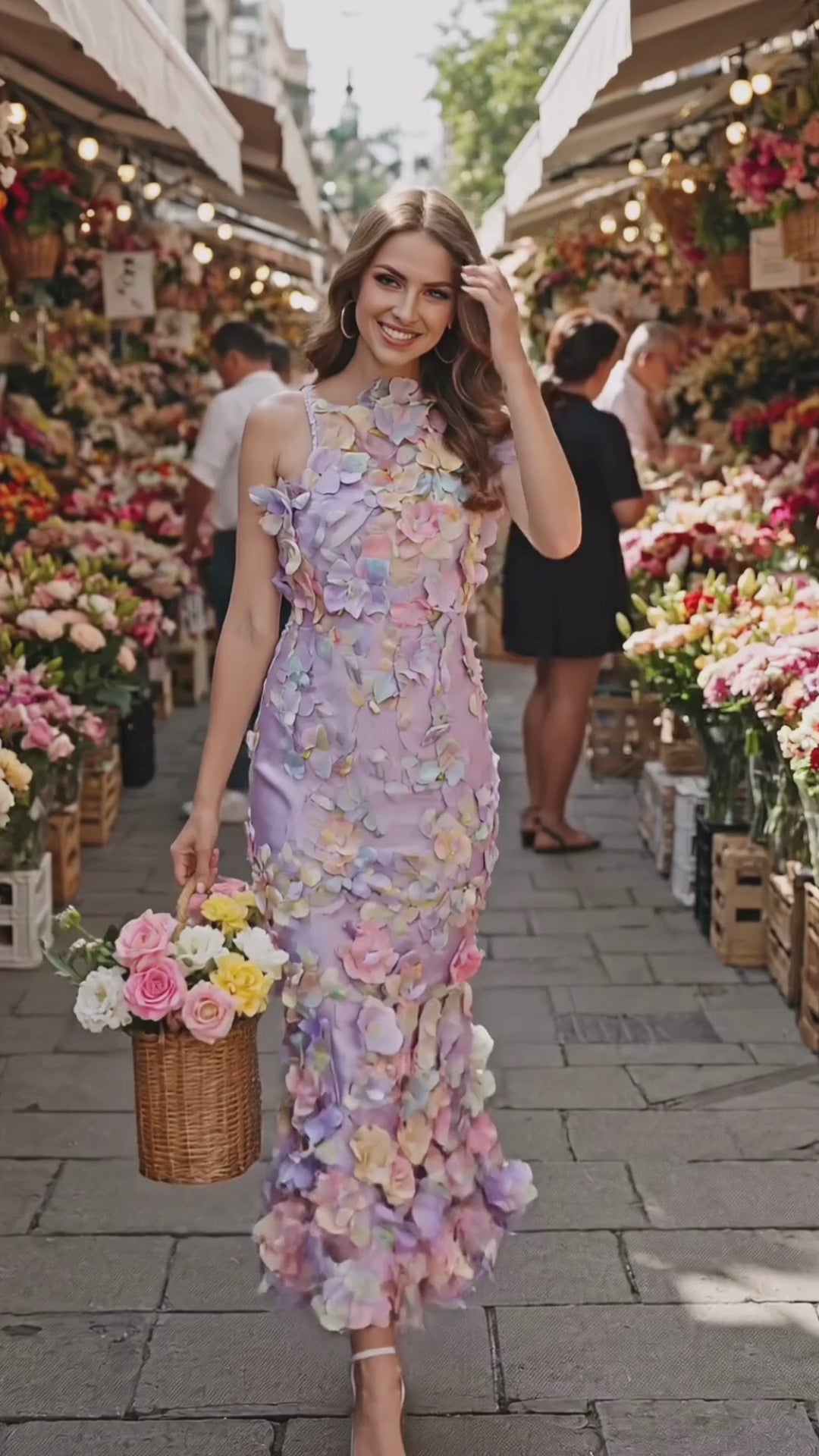 Floral Embroidered Mesh Overlay Maxi Dress